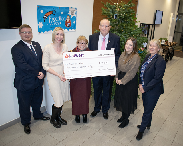 (left to right) Rainsbrook Crematorium's Edward Benyon, Charlotte Jolliffe, founder of Freddie's Wish, the Mayor of Rugby, Cllr Barbara Brown, Cllr Andrew Last, West Northamptonshire Council cabinet member for HR, corporate and regulatory services, Beth Grieves, an event volunteer for Freddie's Wish, and Lorraine Marley, Rugby Borough Council's bereavement services manager.